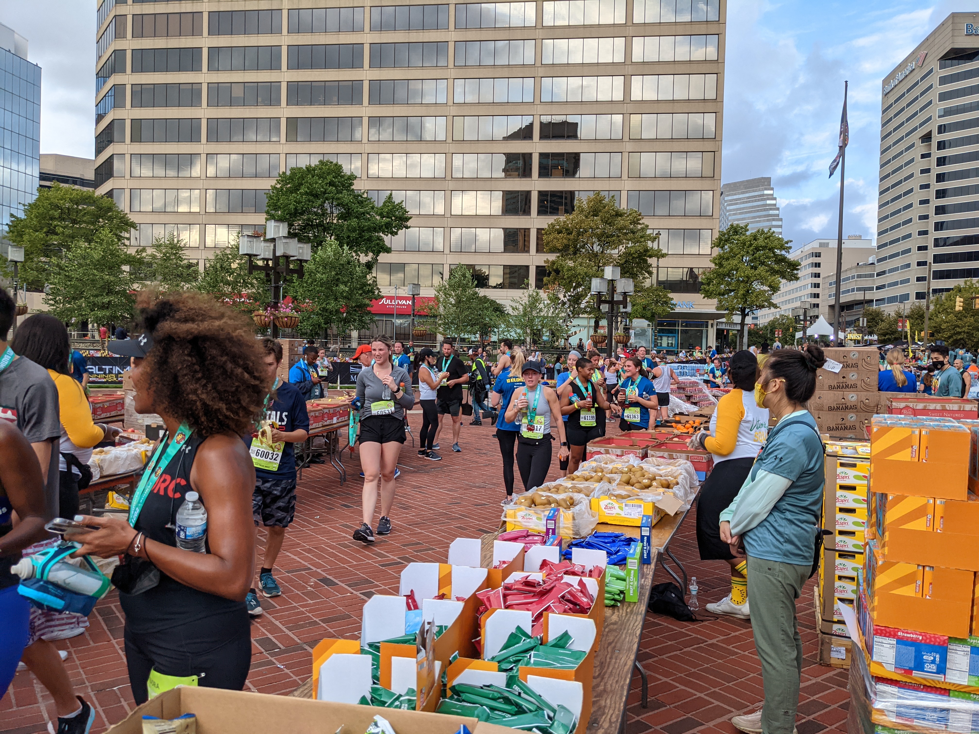 Finishers getting food